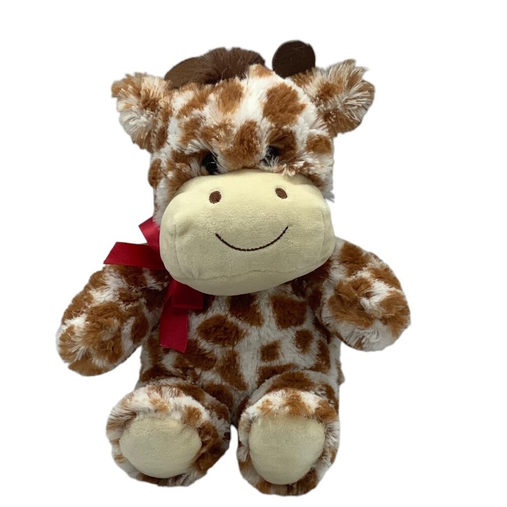 Hugfun Plush Giraffe Stuffed Animal Red Bow 12" Soft Cuddly Kids Lovey Red Bow